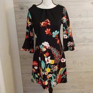 Black floral bell sleeve dress